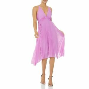 Nwt HALSTON HERITAGE Pleated Georgette Dress Tulip Purple Sz 0